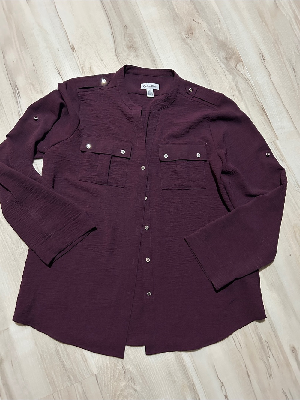 Calvin Klein Women’s Plum Lightweight Button-Up Shirt Jacket